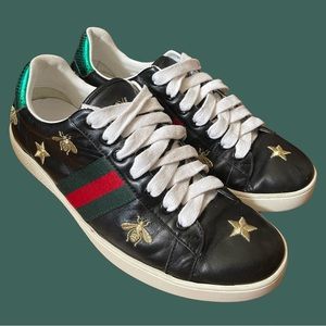 Gucci Calfskin Ayers Mens Web Bee Star  Embroidered Ace Sneaker